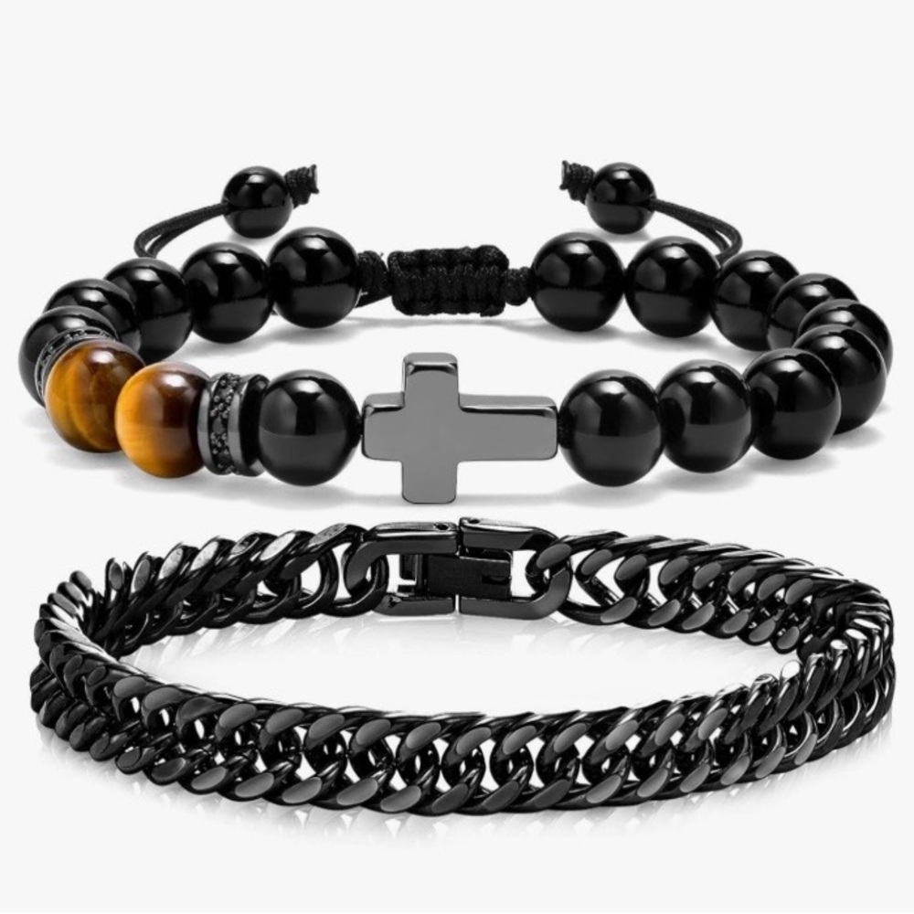 MEALGUET 2 pcs Men's Cross Bracelets Christian Gifts. NEW